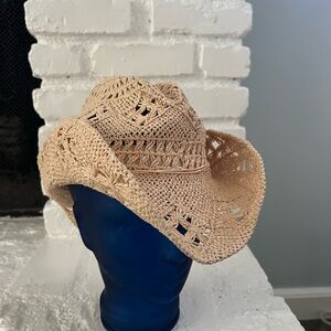 Straw Crochet Western Sun Hat - Beige